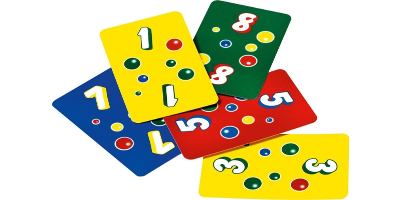 Playing cards with different numbers and colours