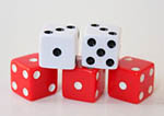 Two white and three red dice